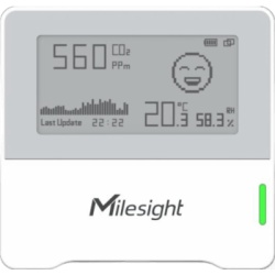MILESIGHT AM103915M Sensor de Monitoreo Ambiental Interior / CO2 NDIR 400-5000 ppm / Temperatura ±0.2°C / Humedad ±2% RH / Pantalla E-ink 2.13 Pulgadas / LoRaWAN / NFC / Batería hasta 4.5 Años