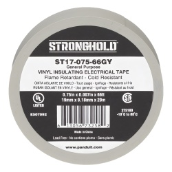 PANDUIT ST17-075-66GY Cinta Electrica STRONGHOLD para Aislar de PVC Uso General Reparacion y Mantenimiento Grosor de 0.18mm (7 mil) Ancho de 19mm y 20.12m de Largo Color Gris