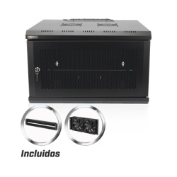 PRECISION PS06550DU Gabinete de Pared 19 Pulgadas / 6U / 600 x 550 x 368 mm (23.6 x 21.7 x 14.5 in) / Acero SPCC RAL 9004 / Carga Estatica 60 kg / IP20 Interior / Ventiladores CA / Panel Cepillo para