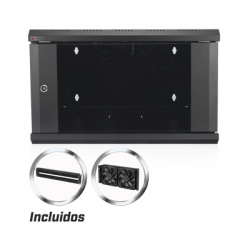 PRECISION PS06550G Gabinete de Pared PRECISION 19 in 6UR (455mm) - Cristal Templado. Incluye: 2 Ventiladores y Panel Cepillo