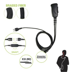 PRYME SNP-1W-33-BF Microfono con cable de fibra trenzada serie SNAP compatible con conector Multipin Motorola Serie GP.