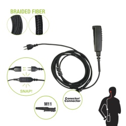 PRYME SNP-2W-M11-BF Cable para Microfono audifono SNAP intercambiable con conector para Radios Motorola (TRBO) SL300 & 7550.