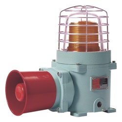 QLIGHT SESAL-WS-24-A-ATEX Combinacion de baliza LED color Ambar con patron fijo y flasheante con sirena electronica volumen max. 120 dB para zonas peligrosas a 24 VCD