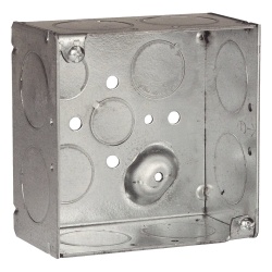 RACO HUB-233 Caja Cuadrada Galvanizada de 4" x 4"/ Profundidad de 2 1/8" /8 Entradas 1" 3 Entradas 1/2" y 2 Entradas 3/4"/ Soldada.