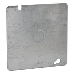 RACO HUB-833 Tapa Cuadrada Plana de Acero Galvanizado con Entrada de 1/2" para Caja de 4 11/16".