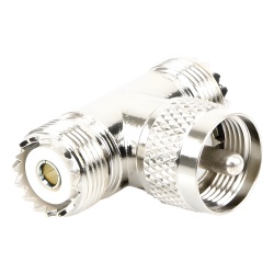 RF INDUSTRIES LTD RFU-533 Adaptador en forma T de Conector UHF Macho (PL-259) a Doble UHF Hembra (SO-239) Niquel/ Plata/ Delrin.