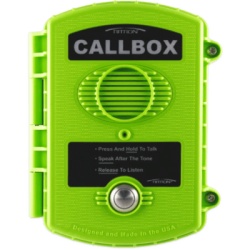 RITRON RQX411QGRN Callbox Inalámbrico UHF / Frecuencia 450-470 MHz / Gabinete IP57 Policarbonato / Alimentación Baterías D o Externa / Antena Interna Ajustable / Botón PTT Antivandálico
