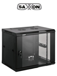 SAXXON SXN0420006 SAXXON SXR9U6409S - Gabinete de Pared Negro / 9UR / Puerta de Vidrio Templado / Alto 60 cm / Ancho 60 cm / Profundidad 45 cm /