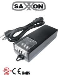 SAXXON TVN083024 SAXXON PSU1250D4D - Fuente de Poder de Poder de 4 Canales 12 Vcc 5 Amperes/ 1.25 Amper por Canal/ Color Negro/ Entrada 100 V ca - 240 V ca/ Con Proteccion de Descargas/