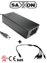SAXXON TVN083037 SAXXON uFP12VDC41APAQ - Paquete de Fuente de Poder Regulada de 12 Vcc 4.1 Amperes Divisor para 5 Camaras/ Color Negro/ Para Usos Multiples: Sistemas de CCTV Acceso ETC/ Certificaci