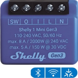 SHELLY SHELLY1MINIGEN3 Mini Relevador inalambrico inteligente 1 salida de contacto seco compatible con asistentes de voz Alexa y GoogleHome