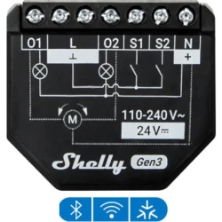 SHELLY SHELLY2PMGEN3 Apagador inteligente Wifi 2.4 / 2 canales Para apagador doble / 10A por canal / Compatible con asistentes de voz