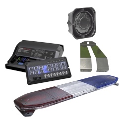 SIGNALPRO KITTHUNDER2 Kit de Sirena Bocina y Torreta de 48" Con 216 LEDs Dual Color Frente: Rojo/Blanco Azul/Blanco Trasero: Rojo/Ambar Azul/Ambar
