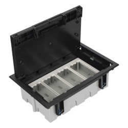 SIMON SM-CPF-4 Caja Para Instalacion en Piso Falso para Voz Datos o Contactos Electricos / Capacidad para 4 Modulos / Espacio Embellecedor en la Tapa / Profundidad Ajustable de 90 a 120 mm (3.54 a 4.7