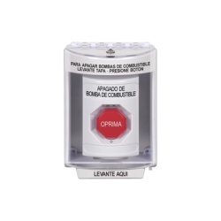 STI SS2-389-PS-ES Boton de Apagado de Bomba de Combustible Tapa Protectora de Policarbonato Super Resistente con Espaciador Accion Mantenida Texto en Espanol