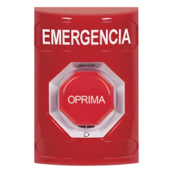 STI SS2009EM-ES Boton de Emergencia Texto en Espanol Color Rojo Accion Mantenida Girar para Restablecer y LED Multicolor