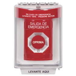 STI SS2041EX-ES Boton Multiproposito Salida De Emergencia Girar Para Reset Bocina Integrada Espanol Cubierta De Policarbonato 2 Relevadores NO/NC Interior/exterior