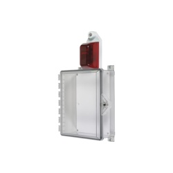 STI STI-7525 Gabinete Pequeno de Policarbonato Transparente Super Resistente con Sirena/Estrobo y Cerradura Manual