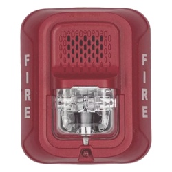 SYSTEM SENSOR P4RL Sirena con lampara estroboscopica de 4 hilos para pared 12 o 24 Vcd candela seleccionable hasta 185 cd texto FIRE color rojo