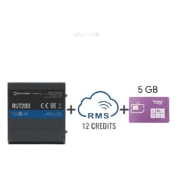 Teltonika RUT200+1YRMS+5GBYOBI Router Teltonika LTE/4G RUT200 + 12 creditos RMS + SIM de YOBI de 5GB por Mes durante un ano de servicio (solo datos)