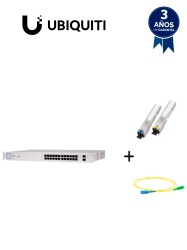 UBIQUITI UBI3720013 UBIQUITI US24250WPAQFIB - Paquete de Switch Poe 24 Puertos RJ45 y 2 Puertos SFP Par de transceptores de fibra optica SFP monomodo hasta 5km Simplex 2 mm de 2 Metros