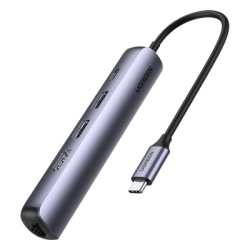 UGREEN 10919 HUB USB-C (Docking Station) 5 en 1 | Ultra Delgado | 2 USB-A 3.1 a (5 Gbps) | HDMI 4K@60Hz | RJ45 (Gigabit Ethernet) | USB-C PD Carga Rapida 100W | Soporta OTG | Chips Inteligentes | Pequ