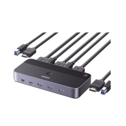 UGREEN 15707 Conmutador KVM HDMI 4K | HDMI 2.0 | 2 Entradas 1 Salida | 4 Puertos USB 3.0 (3 USB-A *1 USB-C) | Soporta 4K@60Hz | HDR | Indicador Led | Compatible Win MacOs y Linux | Carcasa de Aluminio