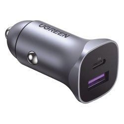 UGREEN 40858 Cargador de Auto 30W | 2 Puertos USB-A y USB-C | Carga Rapida | Compatible con Vehiculos de 12 y 24 VCD | PD3.0 QC4.0 SCP PPS | Indicador Led | Diseno Compacto | Chip Inteligente | Caja d