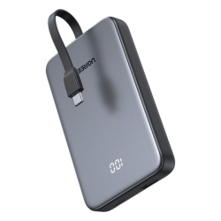 UGREEN 75161B Power Bank 10000mAh con Cable Integrado 20W / Puerto USB-C PD3.0 PPS / Puerto USB-A SCP 22.5W / Bateria Polimero Litio / Protecciones Multiples / Indicador Digital / Material V-0