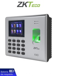 ZKTECO ZKT061025 ZKTECO K40 - Control de Asistencia y Acceso Basico con Huella Digital BioID (1000) Conexion TCP/IP SSR (Reporte en Hoja de Calculo Mediante USB) y Bateria de Respaldo de 2 Horas