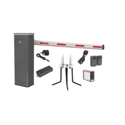 AccessPRO KIT-XBS-3R-LED Kit COMPLETO Barrera Derecha XBS Con Corona LED / Brazo Iluminado de 5M / Incluye Sensor de Masa Transformador Lazo Magnetico Ancla Fotoceldas y 2 Controles Inalambricos