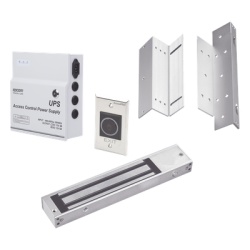 AccessPRO KITMAG12V Kit para control de acceso incluye Fuente de 12VCD con respaldo de bateria/ Chapa magnetica de 600Lbs / Montajes L y Z / Boton de salida
