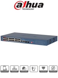 DAHUA DHT3720071 DAHUA DH-CS4226-24ET-240-V2 - Switch PoE de 26 Puertos/ 24 Puertos PoE 10 & 100/ 2Ptos Uplink GE 2 Puertos SFP/ 2 Ptos PoE de Hasta 90W/ 240 Watts Totales/ Administrable en la Nube