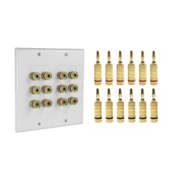 EPCOM PROAUDIO EP-WP6S-KIT KIT 1 Placa de Pared + 6 Pares Conectores Banana (Rojo+Negro) |Â Postes de Union Tipo Banana | Conexion para 6 Altavoces | Facil Instalacion | Conectores Chapados en Oro