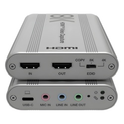 EPCOM PROAUDIO EPCUH80 Tarjeta de Captura HDMI 8K a USB 3.2 Gen 1 | Resolucion 8K@60Hz y 4K2K@144Hz | Ancho de Banda 48Gbps | Mezcla de Audio HDMI-Microfono-Linea | Compatibilidad Multiplataforma Wind