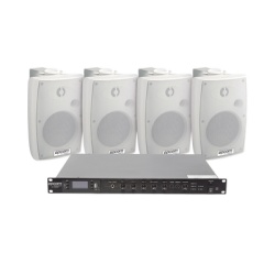 EPCOM PROAUDIO SF120DTB/4WSW KIT de Amplificador de Audio 120W para Rack | 4 Altavoces de Pared color Blanco 2.5W - 20W | Sistema 70/100V