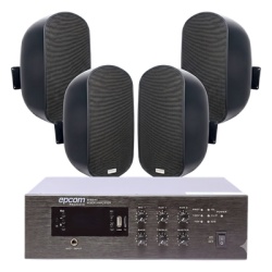 EPCOM PROAUDIO SFB240/4WS50 KIT de Amplificador de 240W para Escritorio | 4 Altavoces de Pared color Negro 3W - 50W | Sistema 70/100V