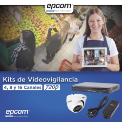 EPCOM PROFESSIONAL KEVTX8T4EW KIT TurboHD 1080p / DVR 4 Canales / 4 Camaras Eyeball (exterior 2.8 mm) / Transceptores / Conectores / Fuente de Poder Profesional