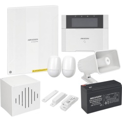 HIKVISION DS-PHA64-LP/PLUS Kit Panel de Alarma Híbrido / 64 Zonas / Monitor LCD con Lector de Tags / PIR 18 m (59.1 ft) / Sirena 118 dB / Batería 12V 7 Ah
