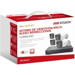 HIKVISION HIK3KDL/T Kit TurboHD / 3K 5 Megapixel / DVR 4 Canales + 2 IP / 4 Cámaras Bala Dual Light / IR 30 m (98.4 ft) / Audio Bidireccional / AcuSense