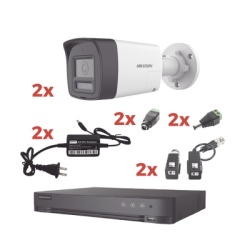 HIKVISION KH-1080P-2B-TWA Kit Audio Bidireccional TurboHD 1080p / DVR 4 Canales / 2 Camaras Bala (Exterior) con Bocina y Microfono Integrado / 2 Fuentes de Poder / Accesorios