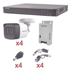 HIKVISION KH1080P4BW Kit de Videovigilancia TurboHD / DVR 4 Canales Pentahíbrido / 4 Cámaras Bala 1080p / Lente 2.8 mm / IR 20 m (65.6 ft) / Fuente Triple Voltaje
