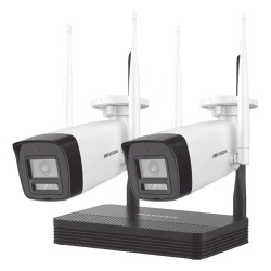 HIKVISION NKS422W0H Kit de Videovigilancia IP Inalámbrico / 2 Megapixel / NVS 4 Canales / 2 Cámaras Bala / Dual Light IR 30 m (98.4 ft) + Luz Blanca 20 m (65.6 ft) / Wi-Fi 2.4 GHz / Audio Bidireccional / IP66