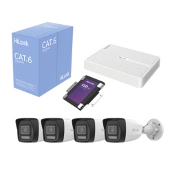 HiLook by HIKVISION KIPH4B/SSD1TB Kit IP 2 Megapixel / NVR de 8 Canales con 8 Puertos PoE / 4 Camaras IP Bala para Exterior / Microfono Integrado / Bobina de Cable de 305 mts / SSD 1 TB
