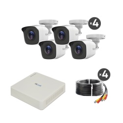 HiLook by HIKVISION KIT7204BP(C) KIT TurboHD 720p / DVR 4 canales / 4 Camaras Bala de Policarbonato / 4 Cables 18 Mts / 1 Fuente de Poder Profesional