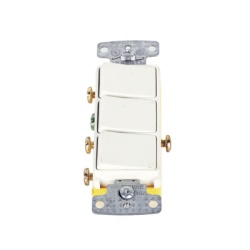 HUBBELL HUB-RCD-111W Interruptor Residencial 15 A 120 V con 3 Bases Unipolares Cableado lateral Color Blanco.