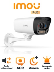 IMOU IPC-PU5EN-4P0 - Cámara Bullet IP de 4 Megapixeles/ Lente Fija 3.6mm/ Aurora Smart Color/ Iluminación 30 Mts IR / Audio Bidireccional/ Detección de Personas y Vehículos/Soporta 512GB MicroSD/ AOR mode/ PoE/ IP67/ H.265