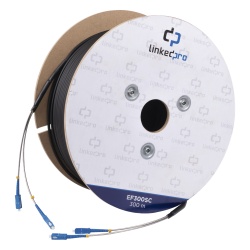LINKEDPRO BY EPCOM EF-300-SC Carrete de Fibra Optica Monomodo con Conectores SC-SC Duplex Reforzada con Kevlar de 300 Metros (984.25 Pies) Para Instalaciones Subterraneas por Tuberia