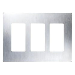 LUTRON ELECTRONICS CW3SS Placa de pared Claro de 3 espacios sin tornillos visibles acabado en acero inoxidable para atenuadores y controles Lutron Maestro Diva Skylark y control Pico