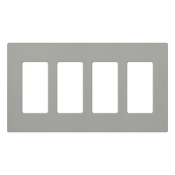 LUTRON ELECTRONICS CW4-GR Placa de pared Claro de 4 espacios acabado brillante color gris sin tornillos visibles para atenuadores apagadores y controles Pico de Lutron